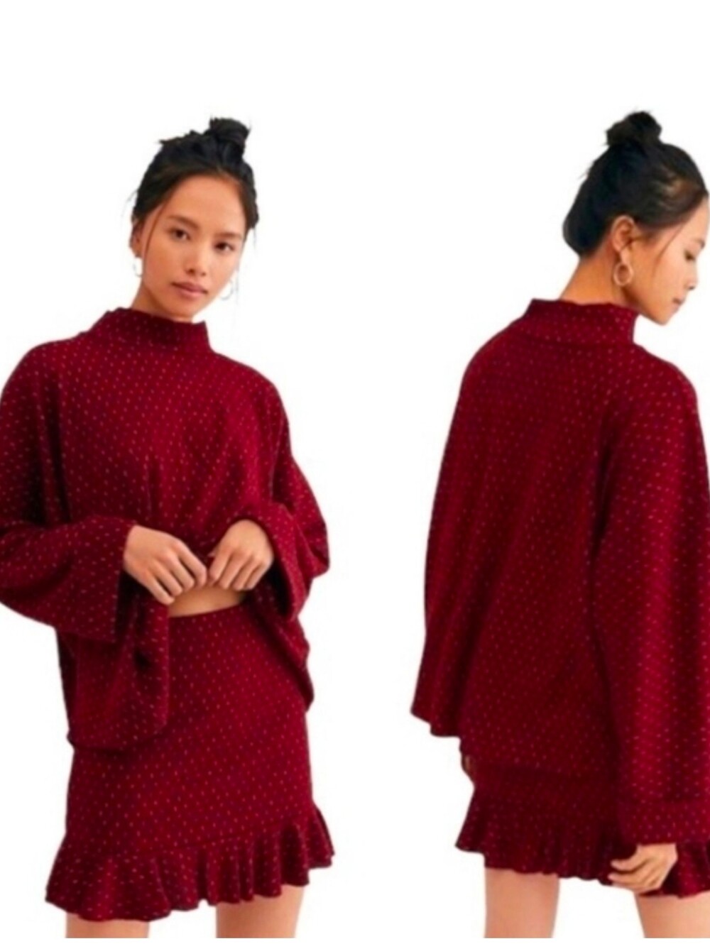 Free People "Set The Mood" Skirt Set in a wine red Color Medium